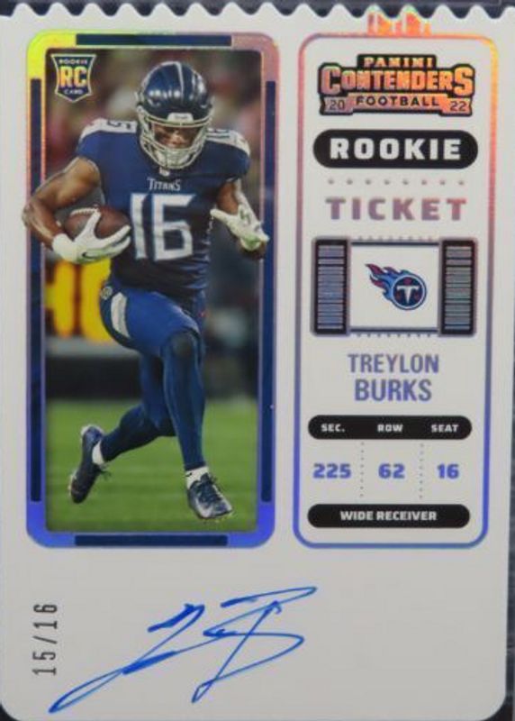 Treylon Burks 2022 Contenders #137 Rookie Ticket Auto - Stub (/16) Rookie SGC 9.5