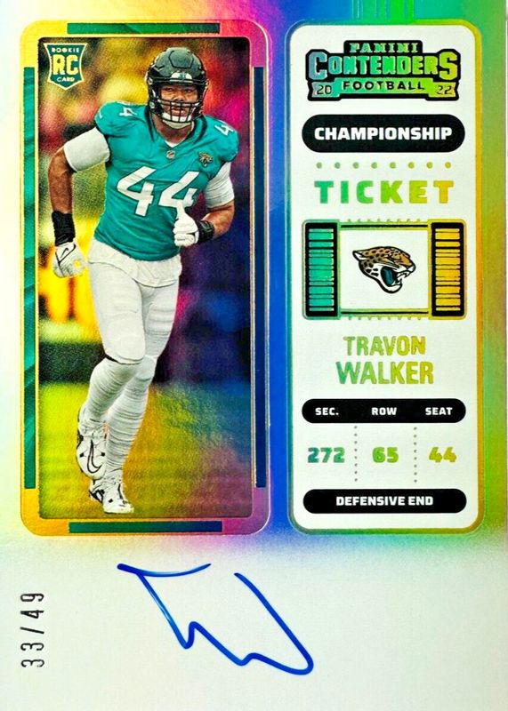 Travon Walker 2022 Contenders #135 Rookie Ticket Auto - Championship /49 Rookie BGS 9