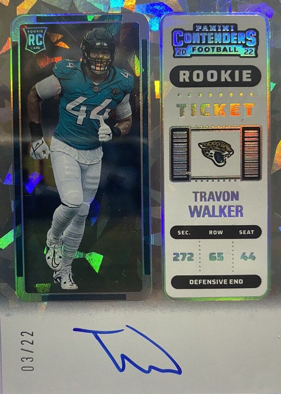 Travon Walker 2022 Contenders #135 Rookie Ticket Auto - Cracked Ice Ticket /22 Rookie PSA 9