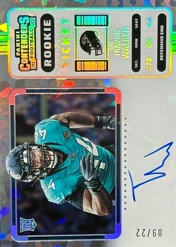 Travon Walker 2022 Contenders #135 Rookie Ticket Auto Variation - Cracked Ice Ticket /22 Rookie SGC 10