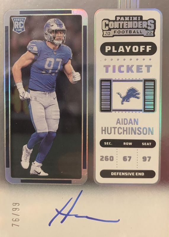 Aidan Hutchinson 2022 Contenders #102 Rookie Ticket Auto - Playoff Ticket /99 Rookie PSA 10