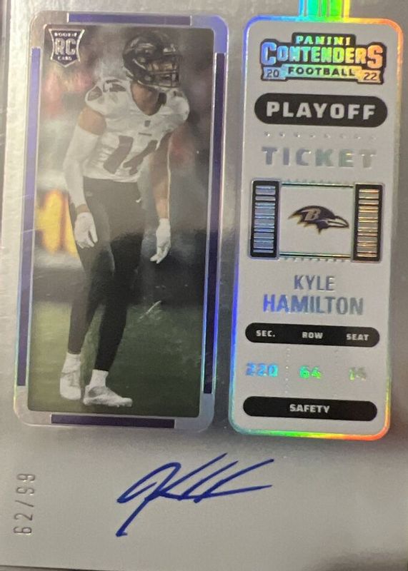 Kyle Hamilton 2022 Contenders #128 Rookie Ticket Auto - Playoff /99 Rookie SGC 10