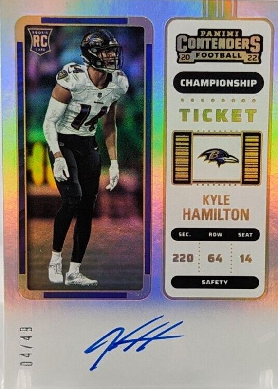 Kyle Hamilton 2022 Contenders #128 Rookie Ticket Auto - Championship /49 Rookie PSA 10