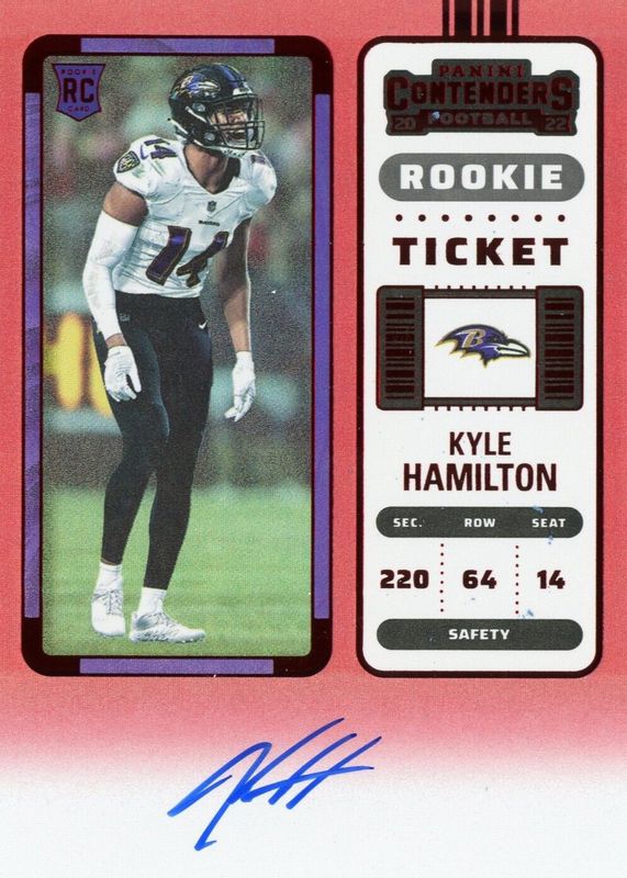 Kyle Hamilton 2022 Contenders #128 Rookie Ticket Auto - Red Zone Ticket PSA 10