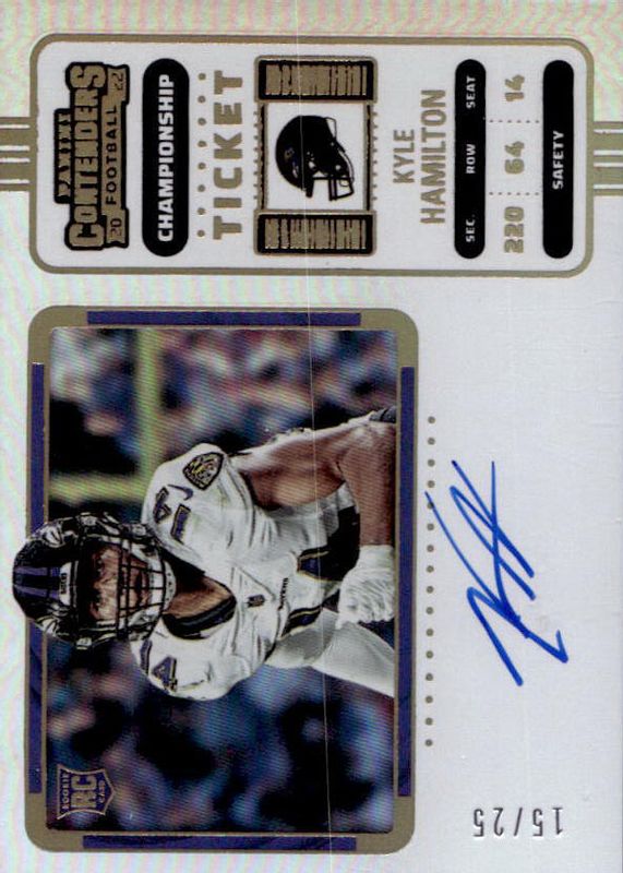 Kyle Hamilton 2022 Contenders #128 Rookie Ticket Auto Variation - Championship /25 Rookie SGC 9.5