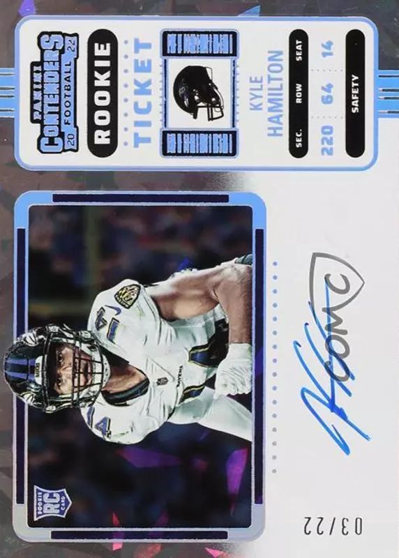 Kyle Hamilton 2022 Contenders #128 Rookie Ticket Auto Variation - Cracked Ice Ticket /22 PSA 10