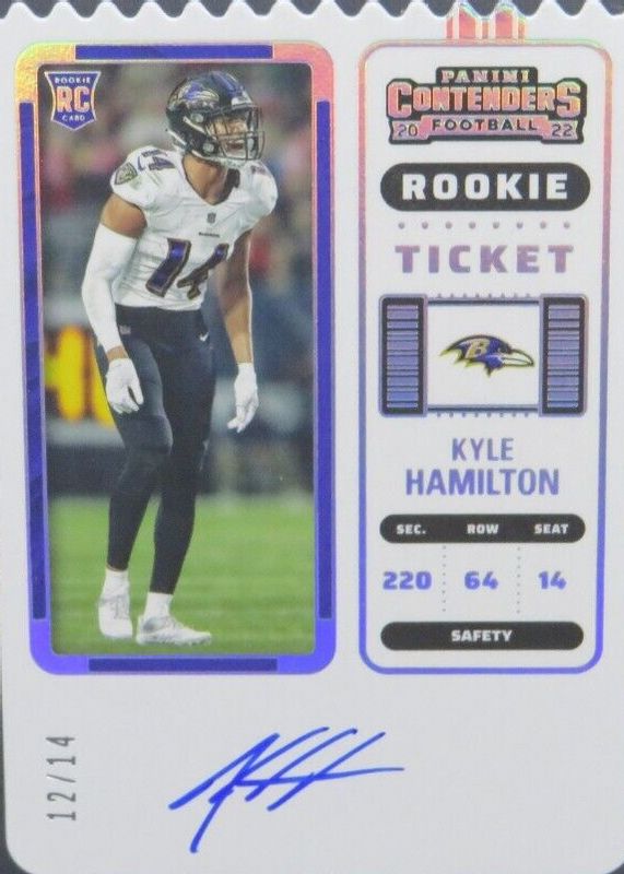 Kyle Hamilton 2022 Contenders #128 Rookie Ticket Auto - Stub (/14) Rookie RAW