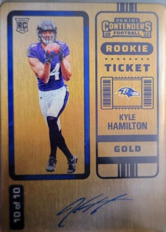 Kyle Hamilton 2022 Contenders #128 Rookie Ticket Auto - Gold /10 Rookie PSA 10