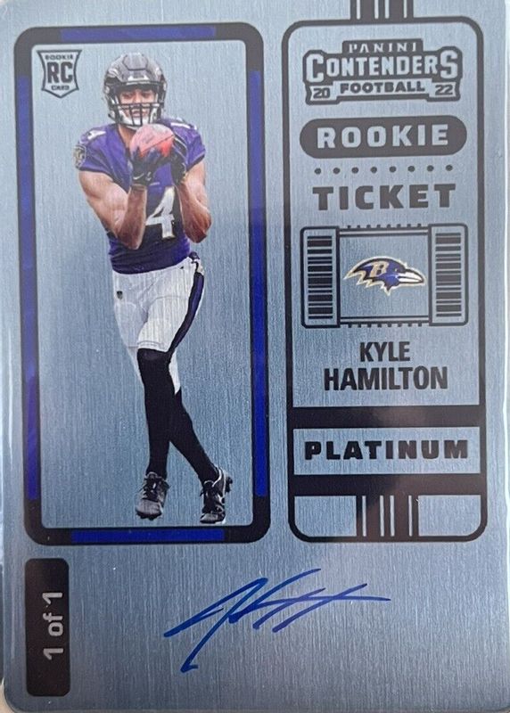 Kyle Hamilton 2022 Contenders #128 Rookie Ticket Auto - Platinum /1 Rookie RAW