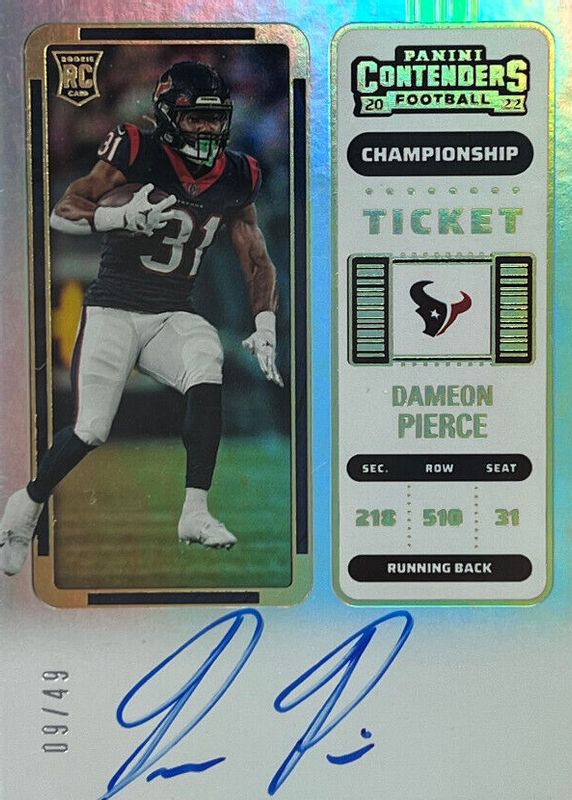 Dameon Pierce 2022 Contenders #111 Rookie Ticket Auto - Championship Ticket /49 PSA 10