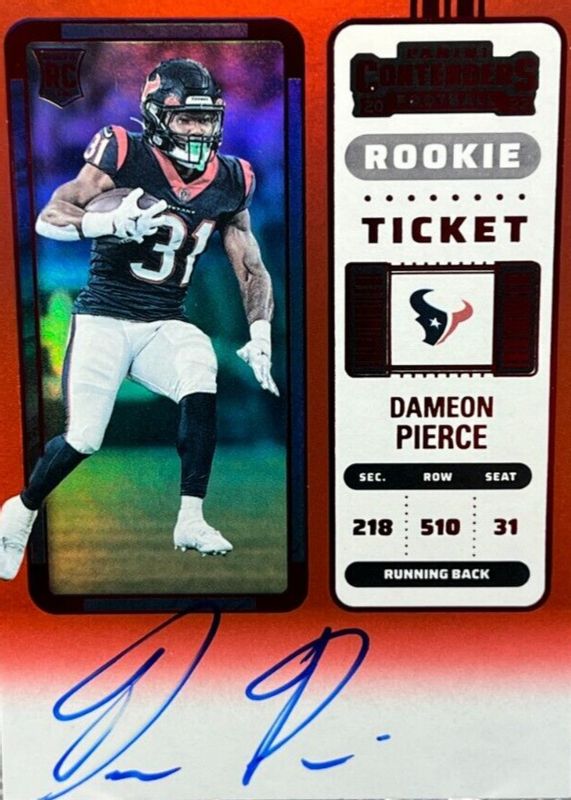 Dameon Pierce 2022 Contenders #111 Rookie Ticket Auto - Red Zone Ticket RAW