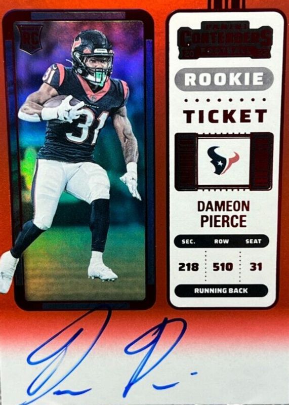 Dameon Pierce 2022 Contenders #111 Rookie Ticket Auto - Red Zone Ticket Rookie BGS 9