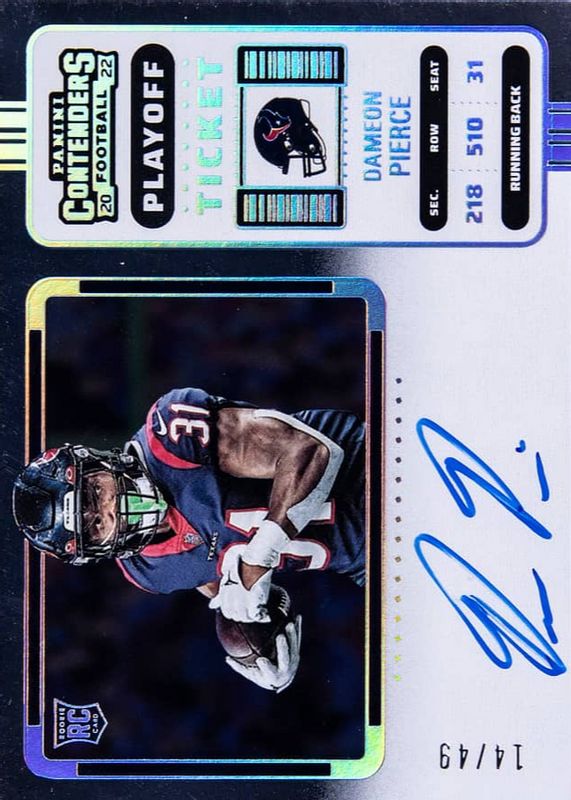 Dameon Pierce 2022 Contenders #111 Rookie Ticket Auto Variation - Playoff Ticket /49 Rookie SGC 9.5