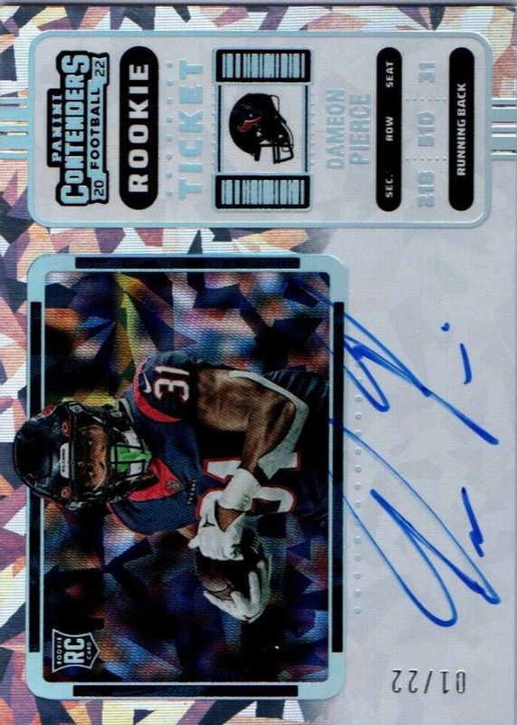 Dameon Pierce 2022 Contenders #111 Rookie Ticket Auto Variation - Cracked Ice Ticket /22 Rookie SGC 9