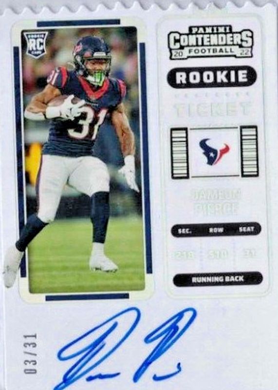 Dameon Pierce 2022 Contenders #111 Rookie Ticket Auto - Ticket Stub (/31) Rookie SGC 9