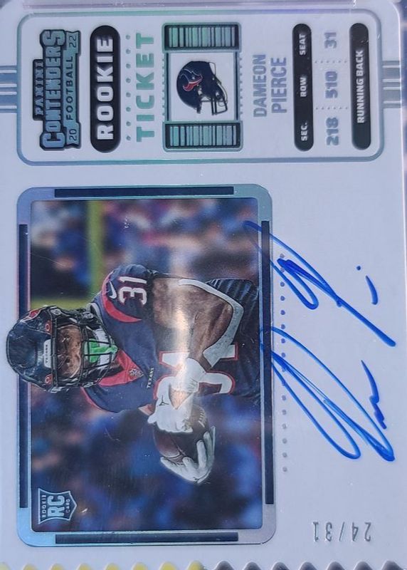 Dameon Pierce 2022 Contenders #111 Rookie Ticket Auto Variation - Ticket Stub (/31) RAW