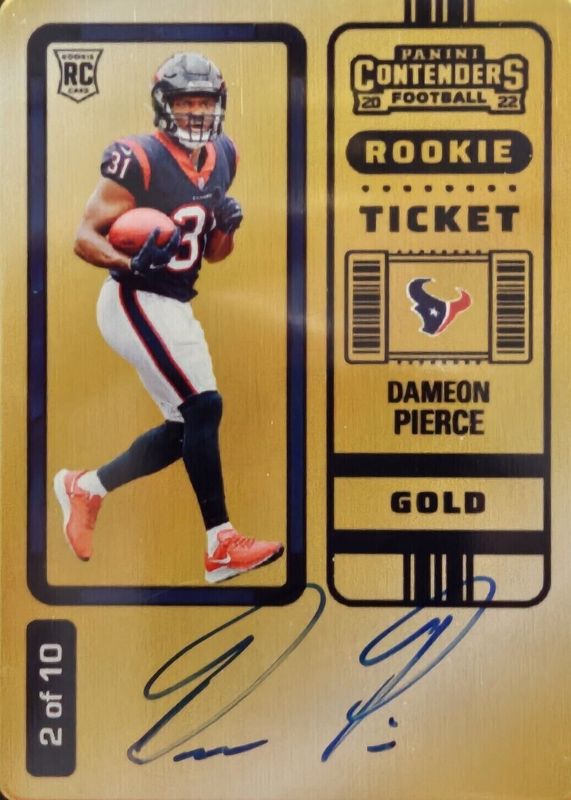 Dameon Pierce 2022 Contenders #111 Rookie Ticket Auto - Gold /10 Rookie SGC 9