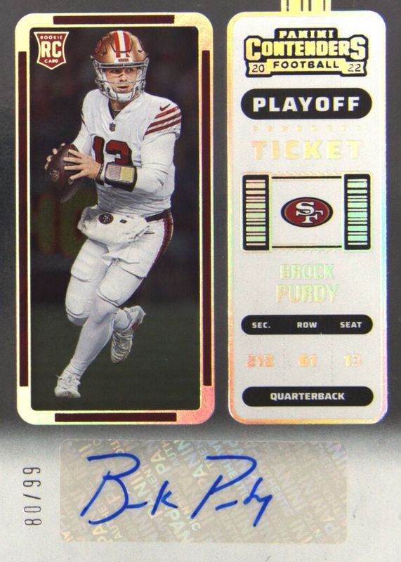 Brock Purdy 2022 Contenders #263 Rookie Ticket Auto - Playoff Ticket /99 Rookie BGS 10 PRISTINE