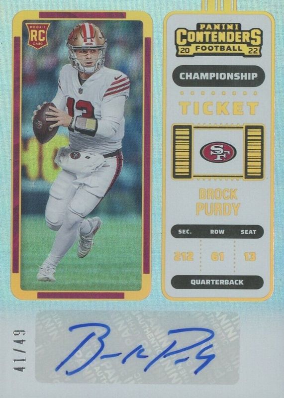 Brock Purdy 2022 Contenders #263 Rookie Ticket Auto - Championship Ticket /49 PSA 10