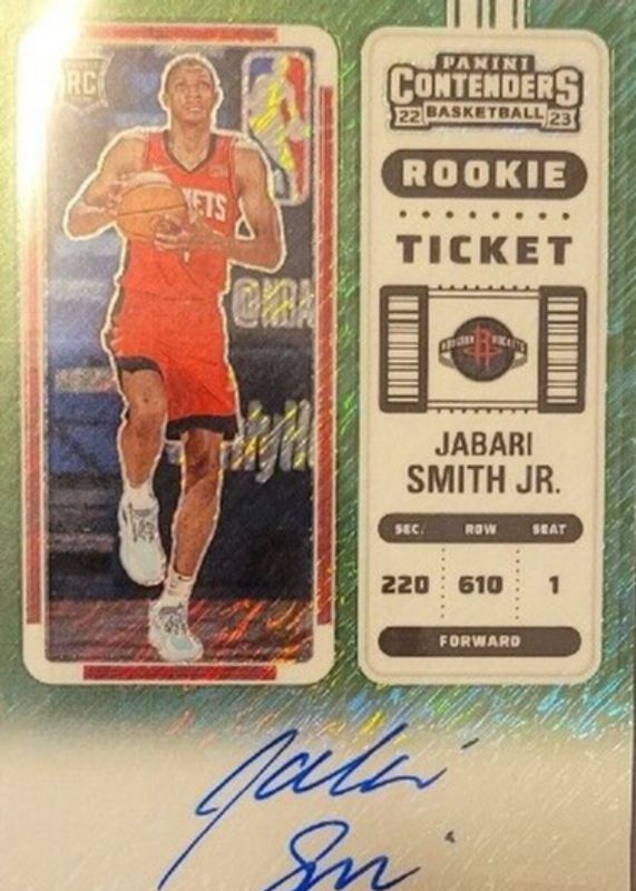 Jabari Smith Jr. 2022 Contenders #117 Rookie Ticket Auto - Premium Green Shimmer Rookie PSA 10