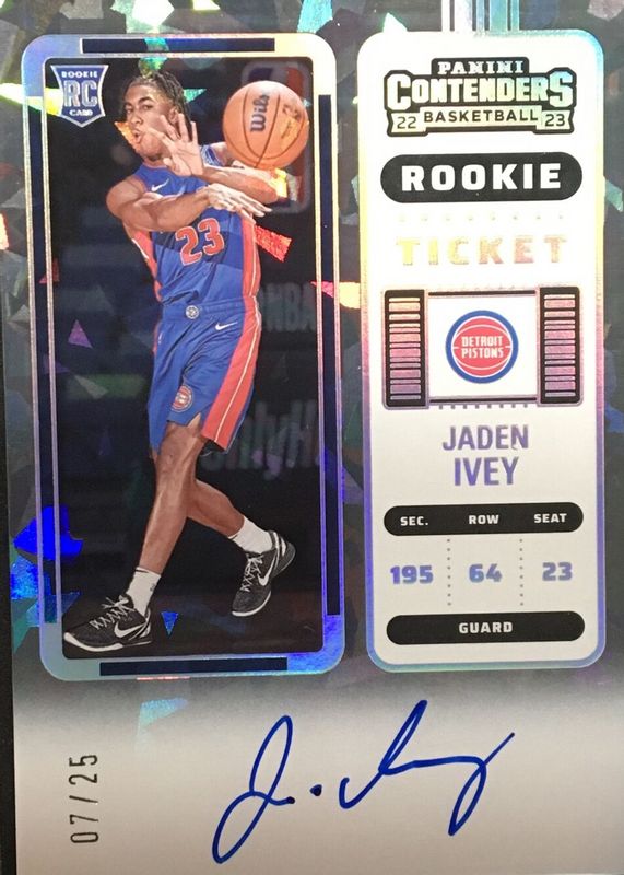 Jaden Ivey 2022 Contenders #101 Rookie Ticket Auto - Cracked Ice Ticket /25 Rookie BGS 9