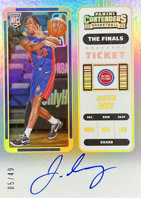 Jaden Ivey 2022 Contenders #101 Rookie Ticket Auto - The Finals /49 Rookie SGC 10