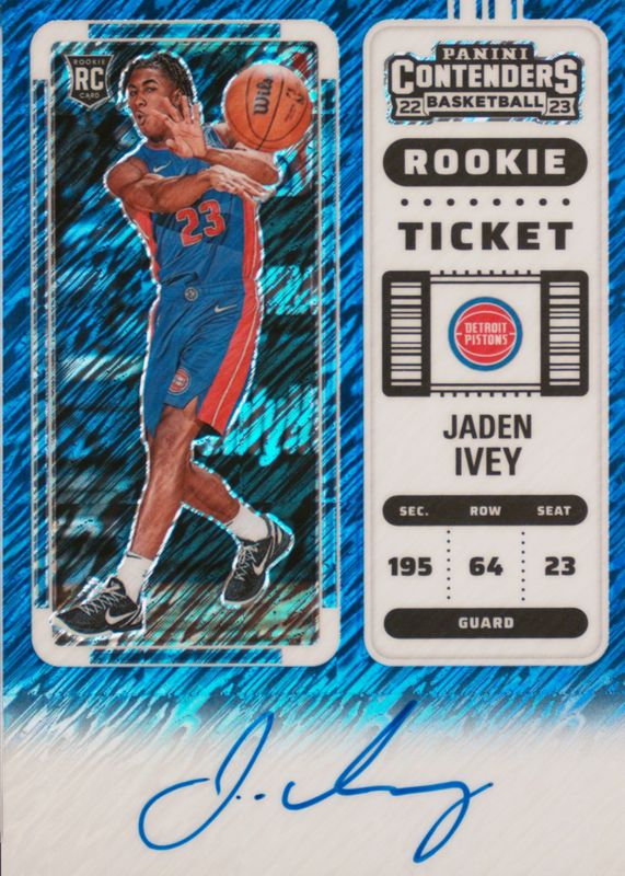 Jaden Ivey 2022 Contenders #101 Rookie Ticket Auto - Premium Blue Shimmer /21 Rookie BGS 9