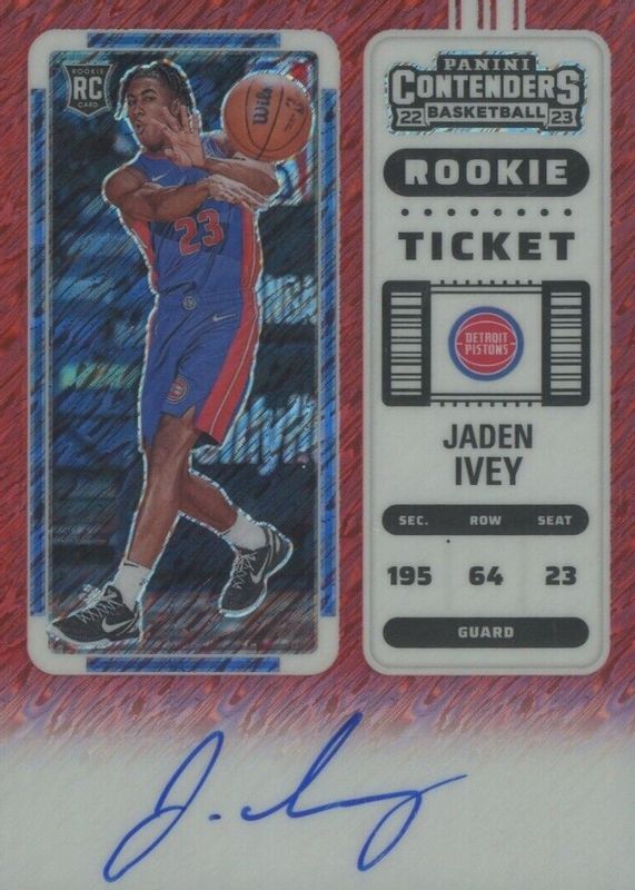 Jaden Ivey 2022 Contenders #101 Rookie Ticket Auto - Premium Red Shimmer /5 Rookie PSA 9