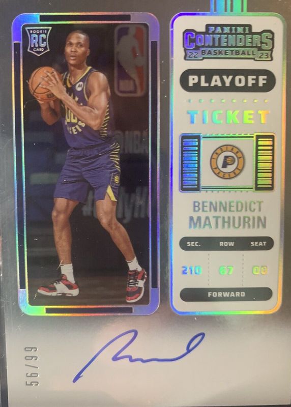 Bennedict Mathurin 2022 Contenders #118 Rookie Ticket Auto - Playoff Ticket /99 Rookie BGS 10 PRISTINE