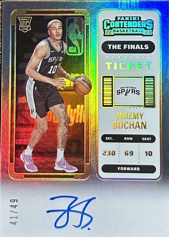 Jeremy Sochan 2022 Contenders #123 Rookie Ticket Auto - The Finals Ticket /49 Rookie RAW