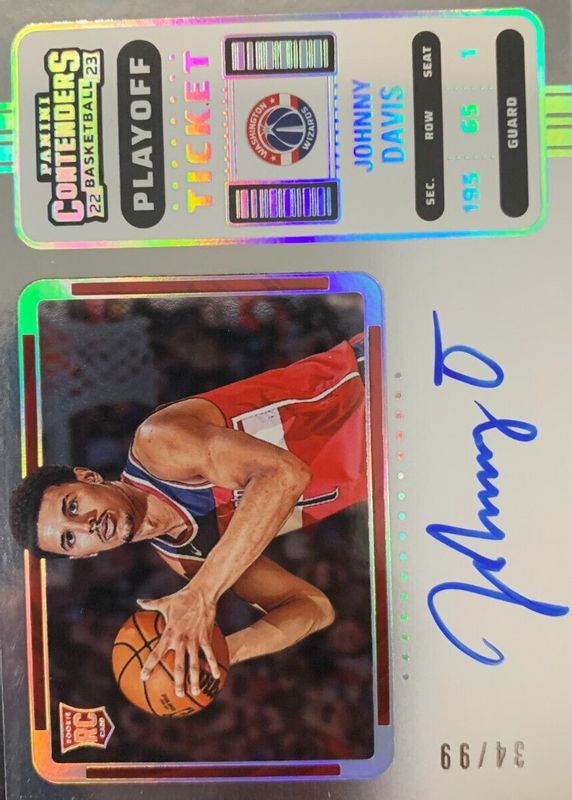 Johnny Davis 2022 Contenders #130 Rookie Ticket Auto Variation - Playoff Ticket /99 RAW