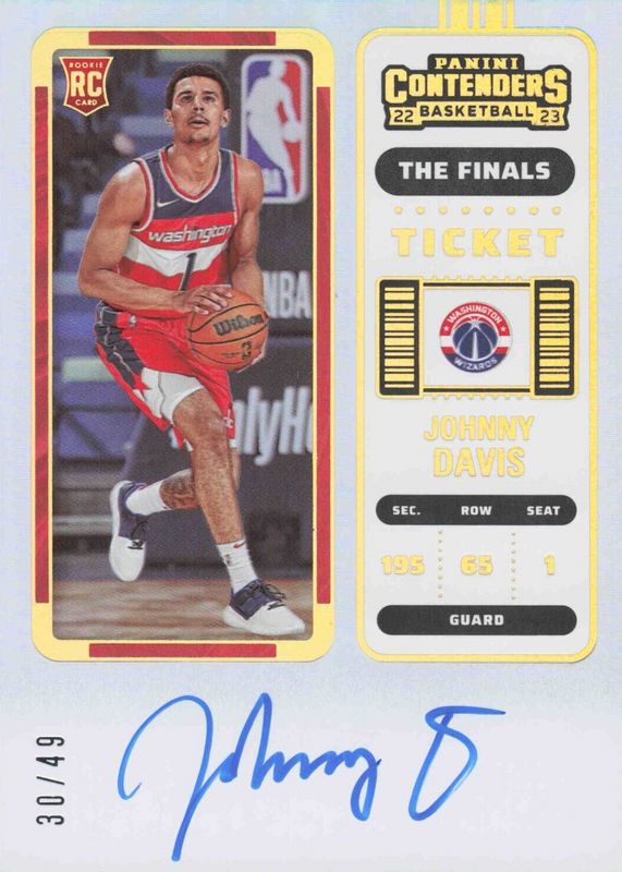 Johnny Davis 2022 Contenders #130 Rookie Ticket Auto - The Finals Ticket /49 Rookie RAW