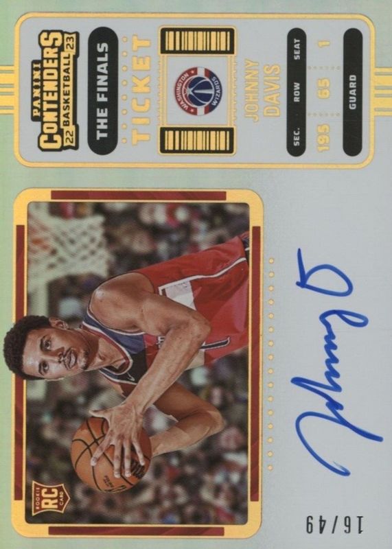 Johnny Davis 2022 Contenders #130 Rookie Ticket Auto Variation - The Finals Ticket /49 RAW