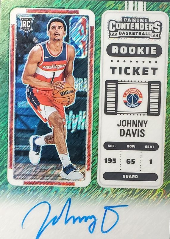 Johnny Davis 2022 Contenders #130 Rookie Ticket Auto - Premium Green Shimmer Rookie RAW