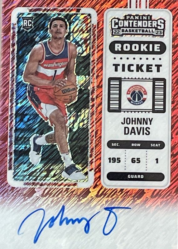 Johnny Davis 2022 Contenders #130 Rookie Ticket Auto - Premium Red Shimmer /5 RAW