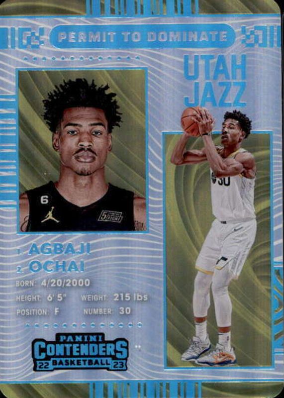 Ochai Agbaji 2022 Contenders #24 Permit to Dominate /(SSP) Rookie RAW