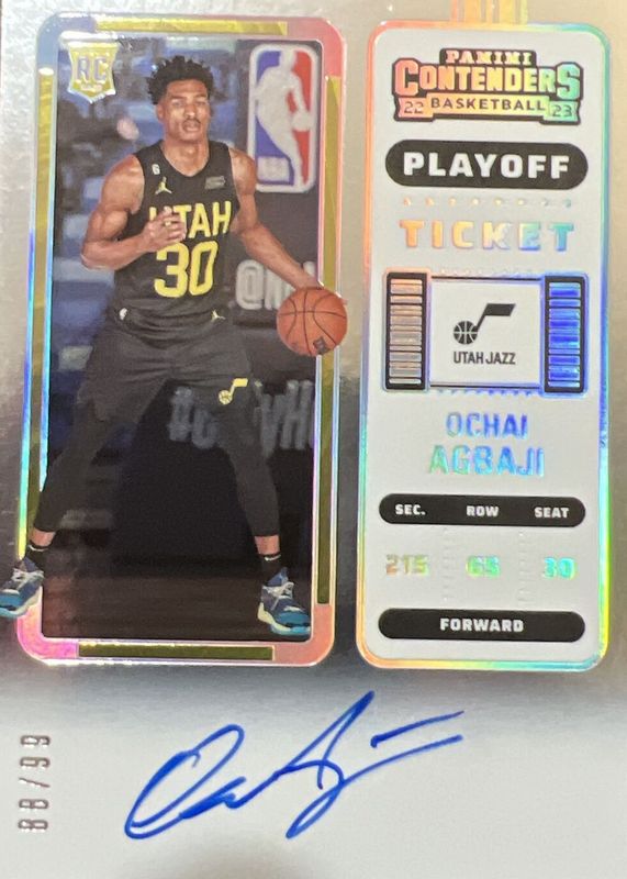 Ochai Agbaji 2022 Contenders #104 Rookie Ticket Auto - Playoff Ticket /99 PSA 10