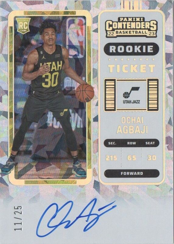 Ochai Agbaji 2022 Contenders #104 Rookie Ticket Auto - Cracked Ice Ticket /25 RAW