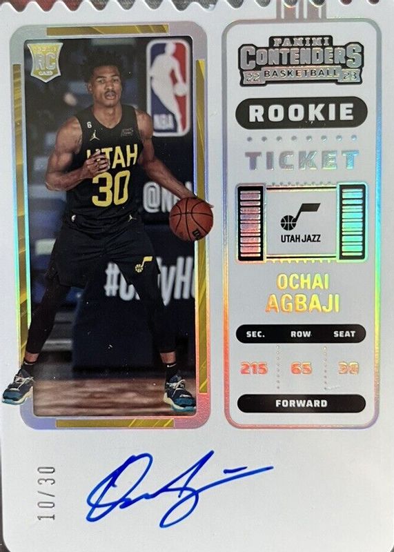 Ochai Agbaji 2022 Contenders #104 Rookie Ticket Auto - Ticket Stub (/30) PSA 10