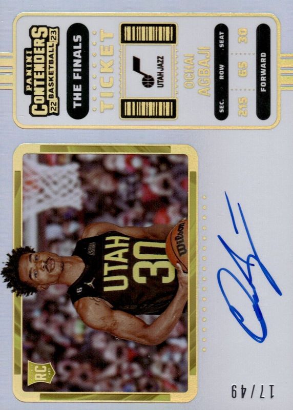 Ochai Agbaji 2022 Contenders #104 Rookie Ticket Auto Variation - The Finals Ticket /49 PSA 10