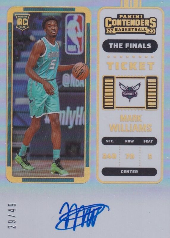 Mark Williams 2022 Contenders #136 Rookie Ticket Auto - The Finals Ticket /49 PSA 10