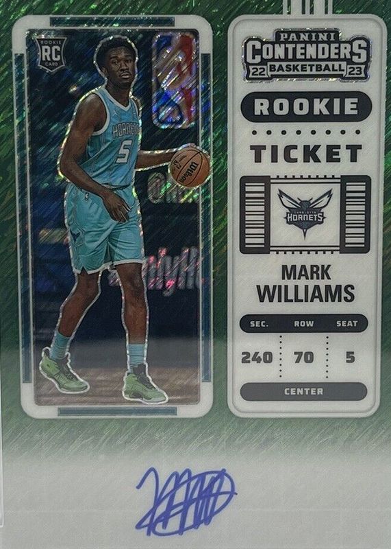 Mark Williams 2022 Contenders #136 Rookie Ticket Auto - Premium Green Shimmer Rookie RAW