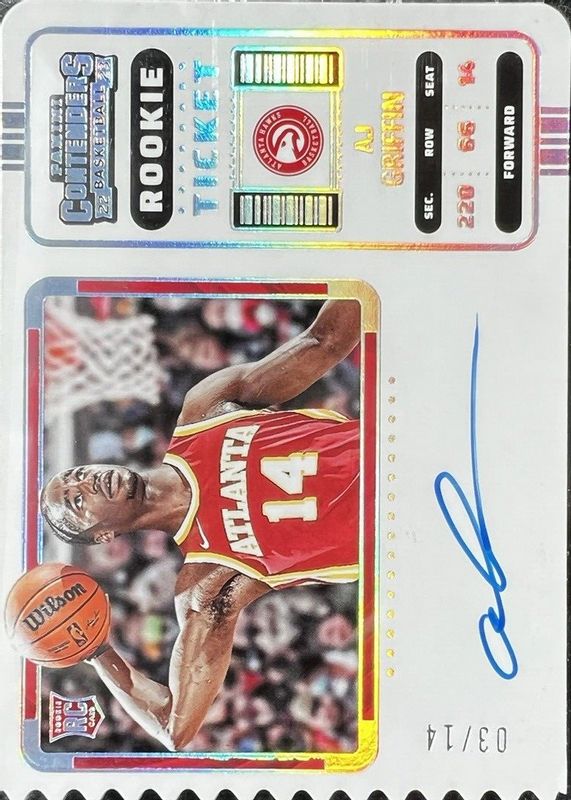 AJ Griffin 2022 Contenders #129 Rookie Ticket Auto Variation - Ticket Stub (/14) RAW
