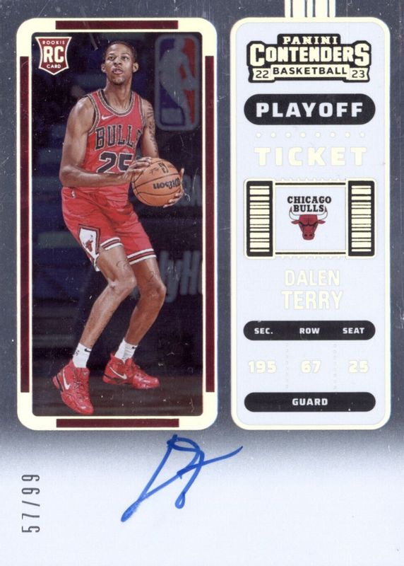 Dalen Terry 2022 Contenders #141 Rookie Ticket Auto - Playoff Ticket /99 Rookie PSA 9