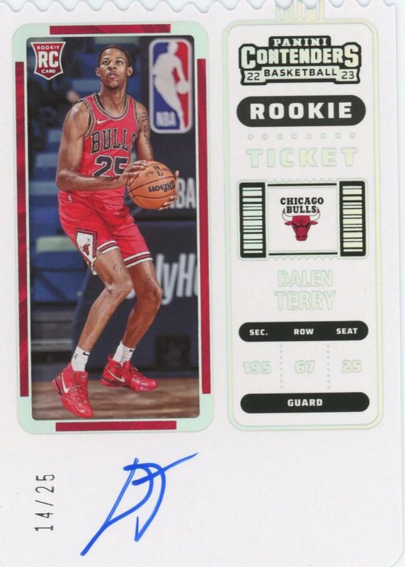 Dalen Terry 2022 Contenders #141 Rookie Ticket Auto - Ticket Stub (/25) Rookie PSA 10