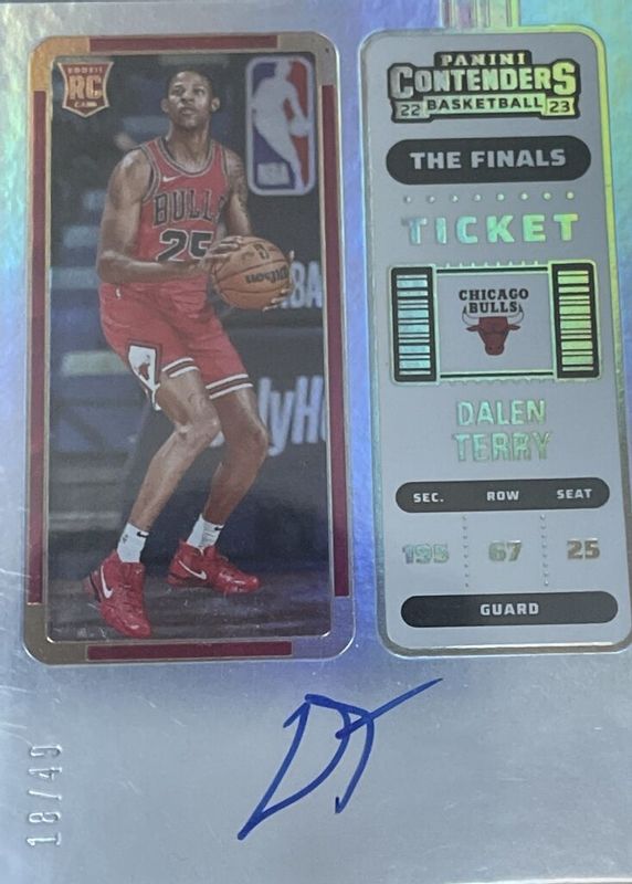 Dalen Terry 2022 Contenders #141 Rookie Ticket Auto - The Finals Ticket /49 Rookie PSA 10