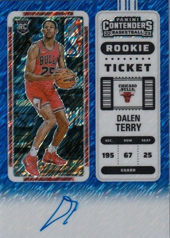 Dalen Terry 2022 Contenders #141 Rookie Ticket Auto - Premium Blue Shimmer /21 Rookie PSA 9