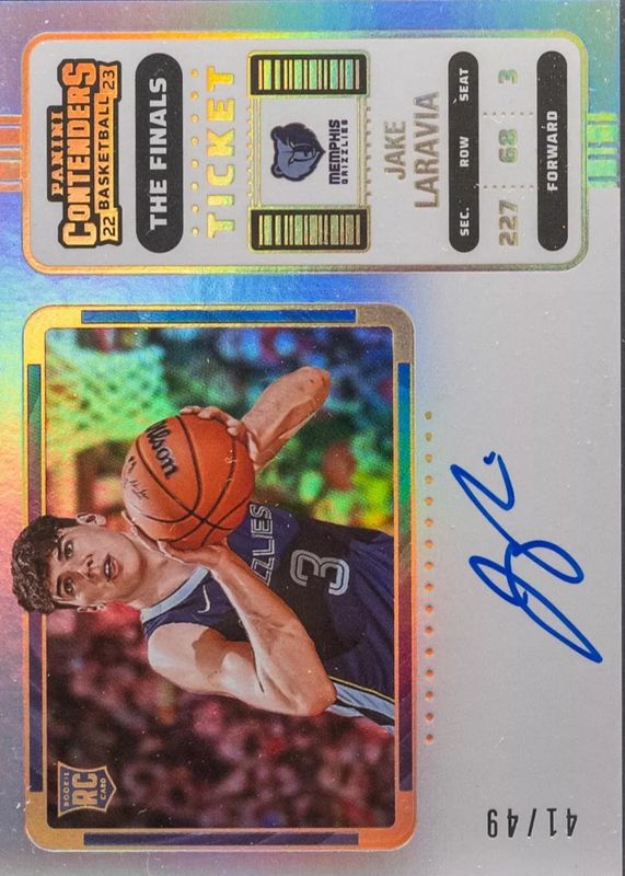 Jake LaRavia 2022 Contenders #120 Rookie Ticket Auto Variation - The Finals Ticket /49 PSA 10