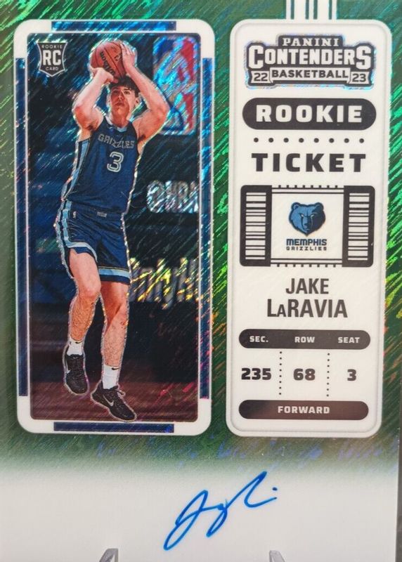 Jake LaRavia 2022 Contenders #120 Rookie Ticket Auto - Premium Green Shimmer PSA 10