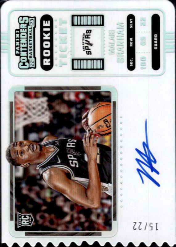 Malaki Branham 2022 Contenders #125 Rookie Ticket Auto Variation - Ticket Stub (/22) SGC 10